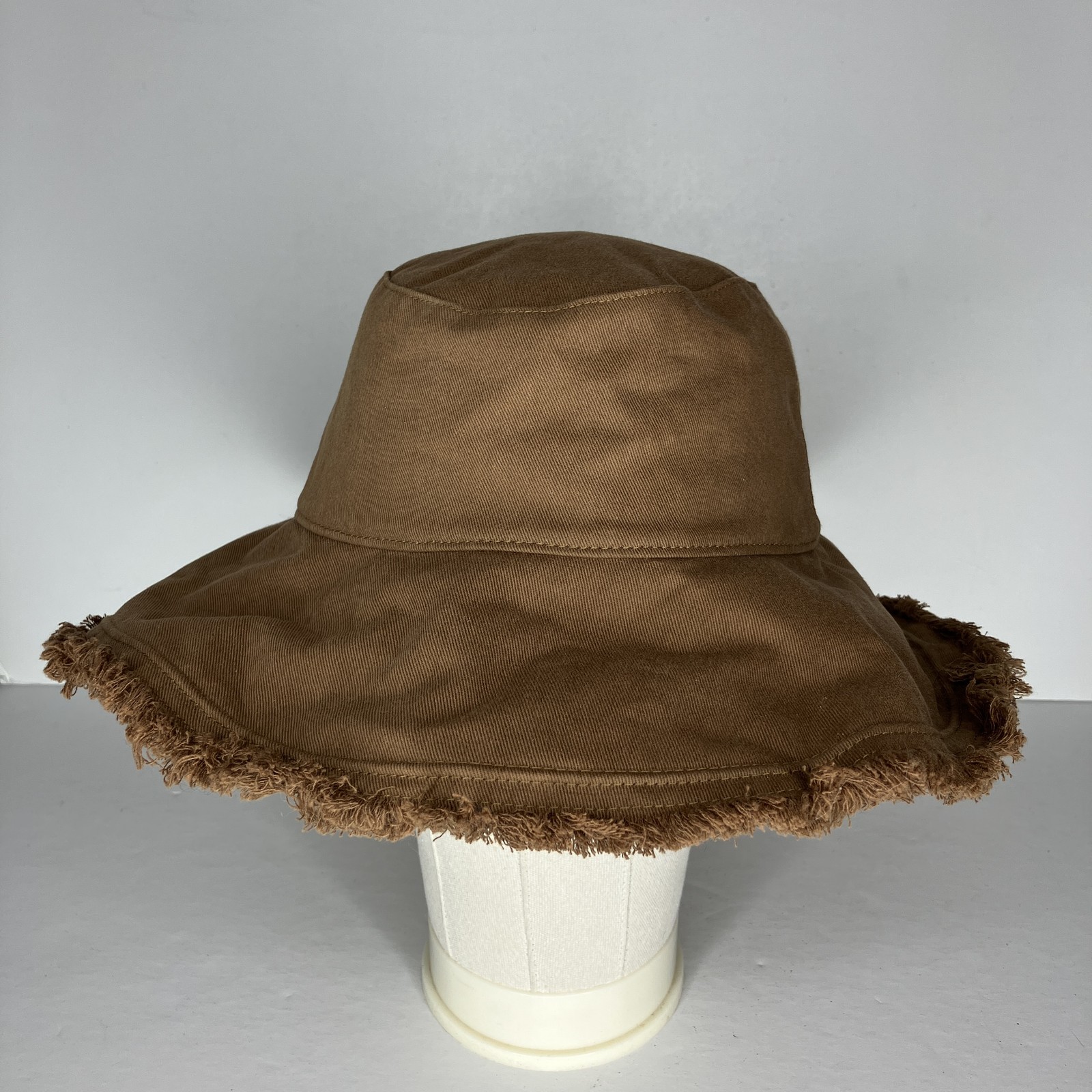 The Beach People Brown Cotton Frayed Edge Bucket Hat Casual Beach Sun Unisex