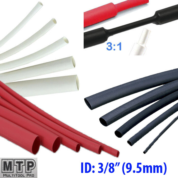 3/8" (9.5mm) Pk 25/50 6" 3:1 Heat Shrink Tubing Adhesive Lined Dual Wall Black