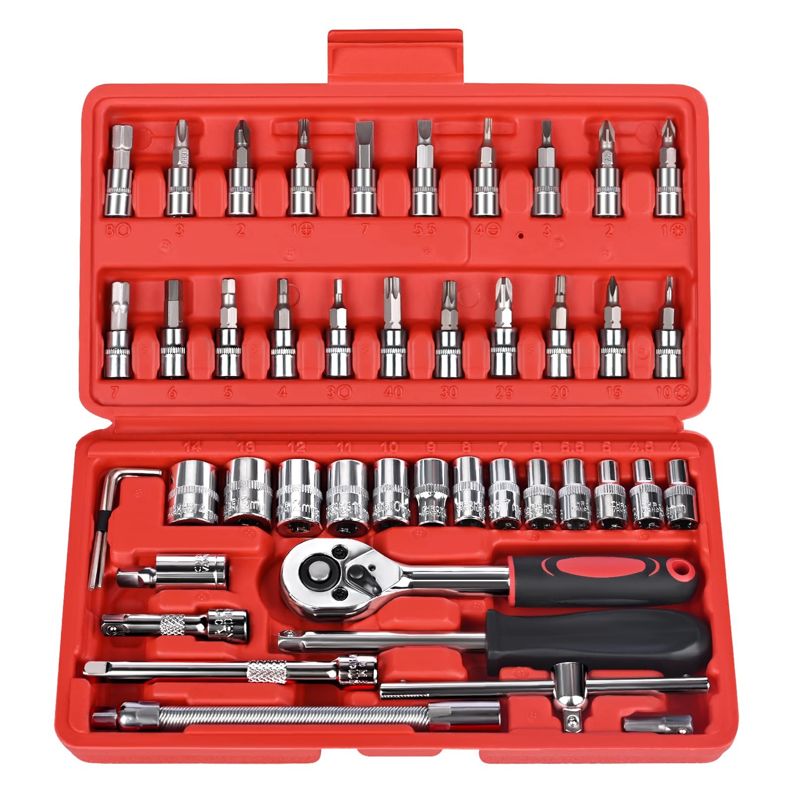 46PCS Socket Ratchet Wrench Set, 1/4 Inch Drive Small Tool Set with Screwdriv...