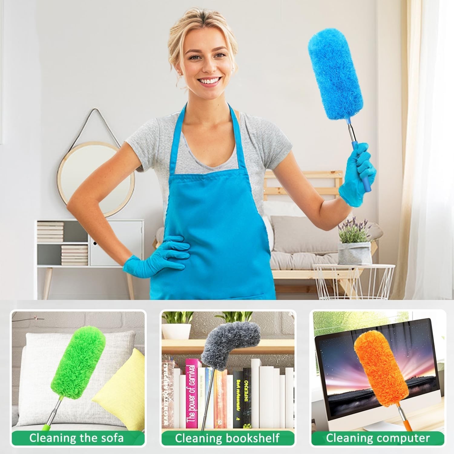 4 Pack Small Microfiber Feather Duster, with 13" to 30" Extendable Pole, Microfi