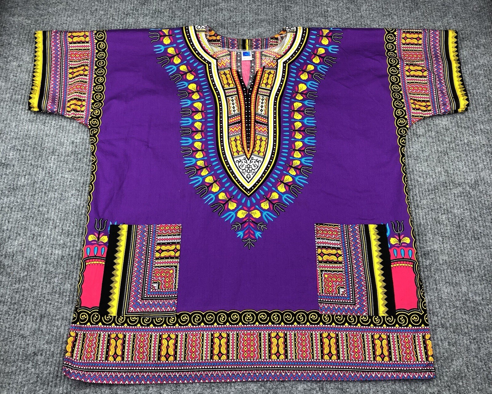 Mama & Papa African Dashiki 100% Cotton Unisex Purple Bohemian Hippie Top XL