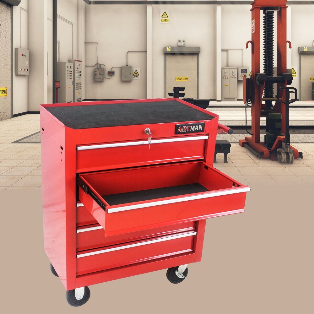 5 Drawers Rolling Tool Box Cart Tool Storage Cabinet Steel Lockable Tool Chest