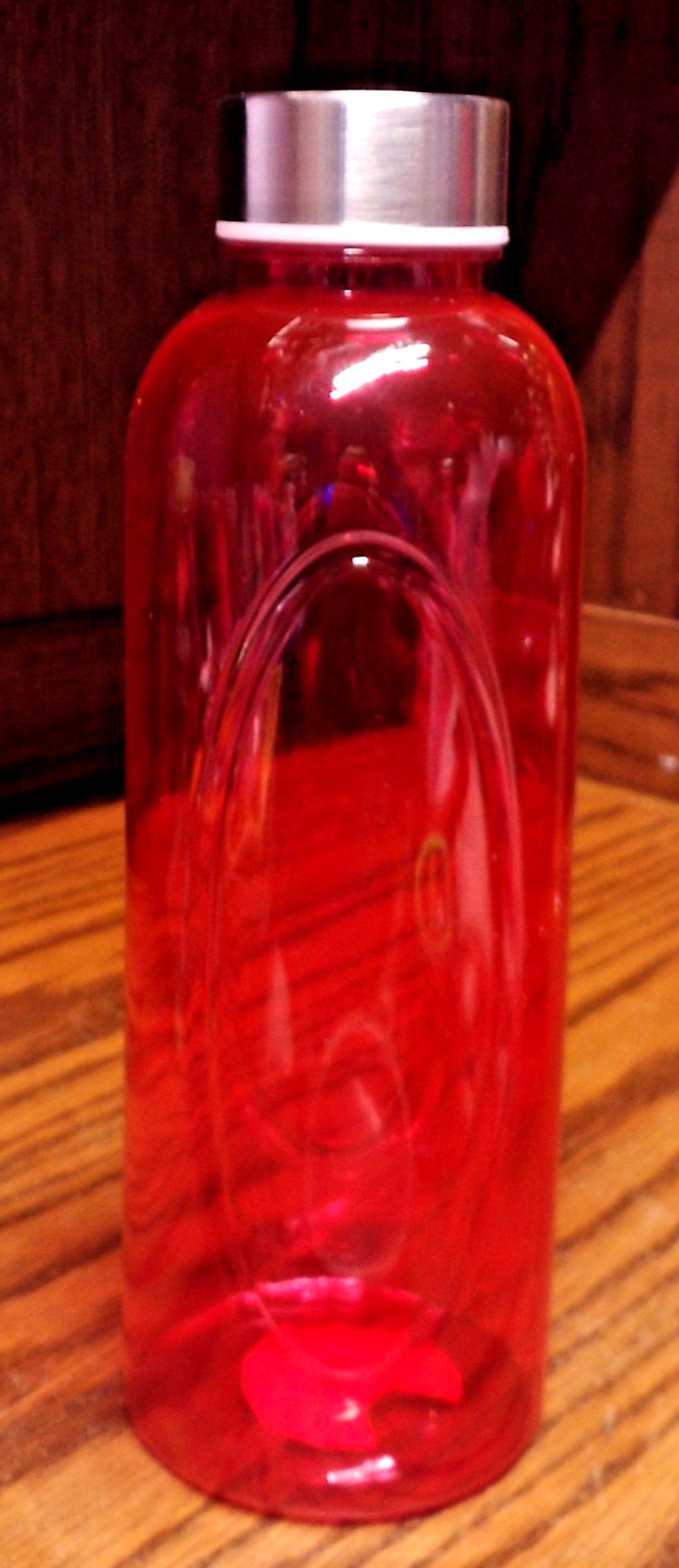 SPORTS Water Bottle 25oz Red Transparent 8.5x3" Stainless Lid by True Living P32