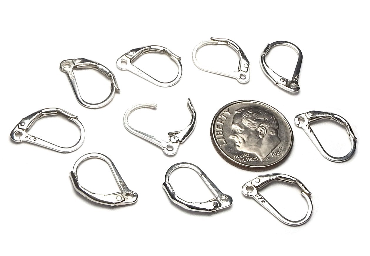 CLEARANCE 10 ea 925 Sterling Silver 14mm LEVERBACK Earrings Flat Back #C3