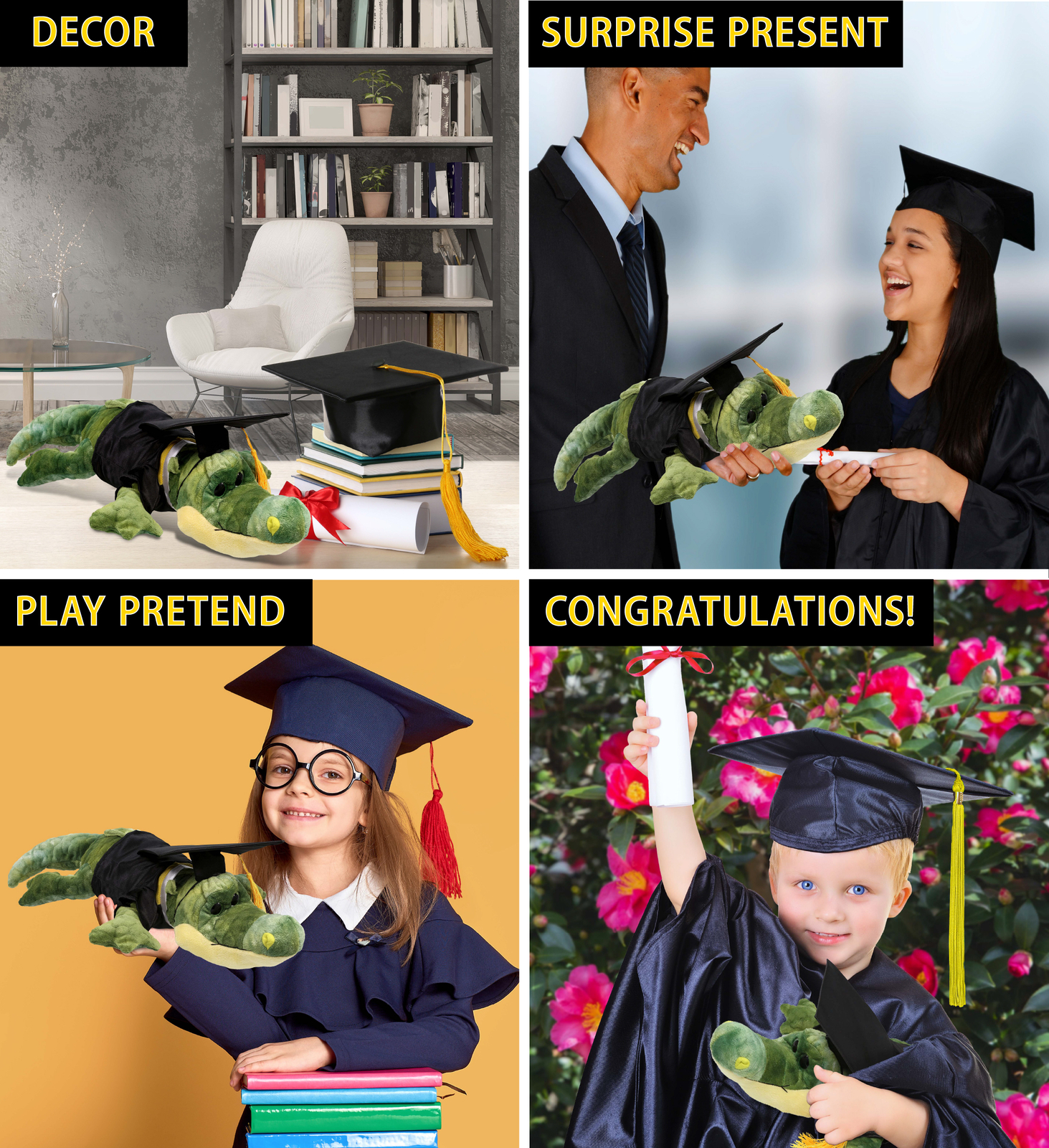 DolliBu Alligator Graduation Plush Toy Stuffed Animal Dress Up, 18 Inch
