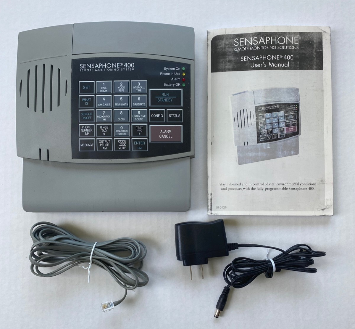 SENSAPHONE 400 * REMOTE ALARM DIALER * FGD-0400 * ADAPTER * PHONE CORD * MANUAL
