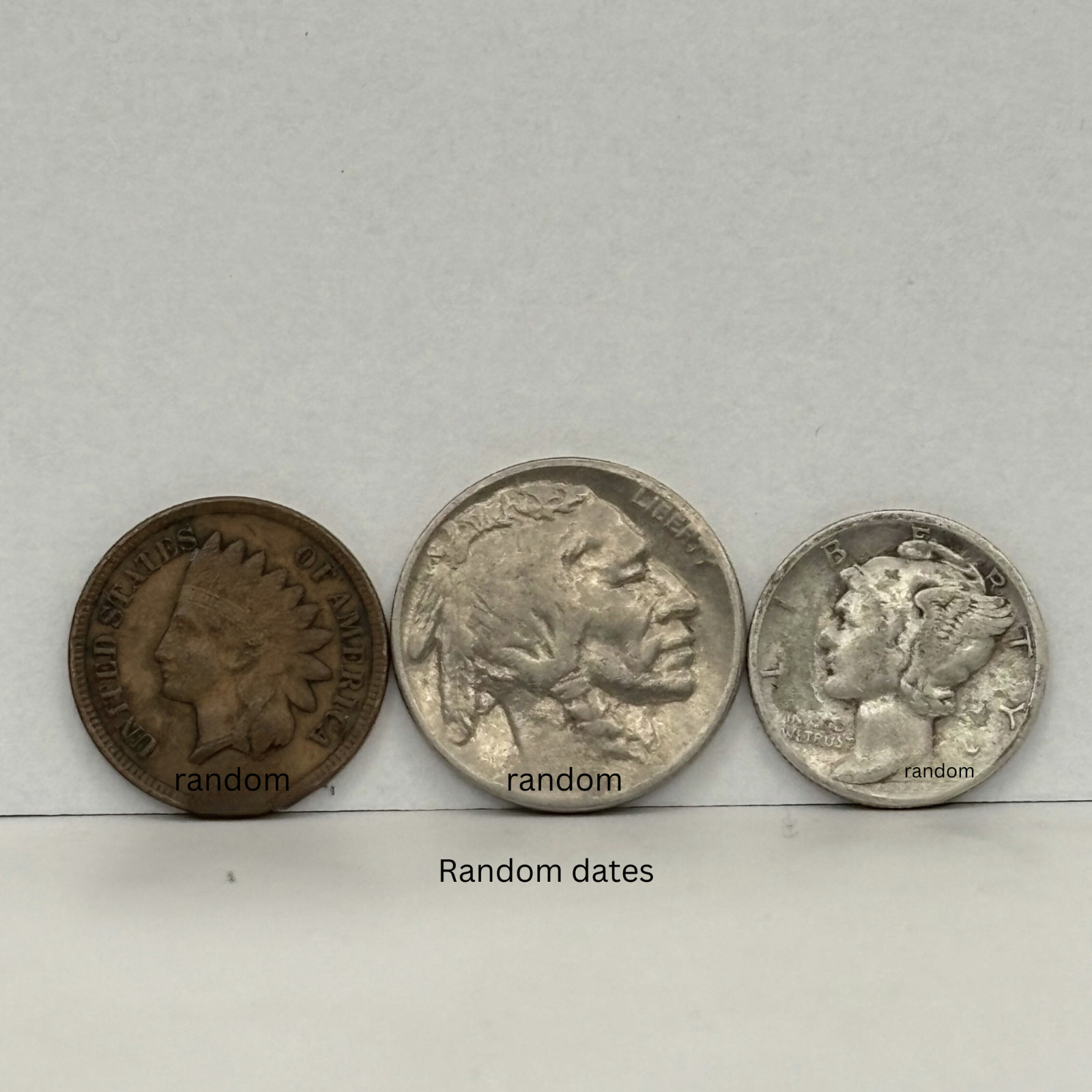 Old US Coins Starter  Lot of 3, Indian head, Buffalo, Mercury 90% silver #CX1