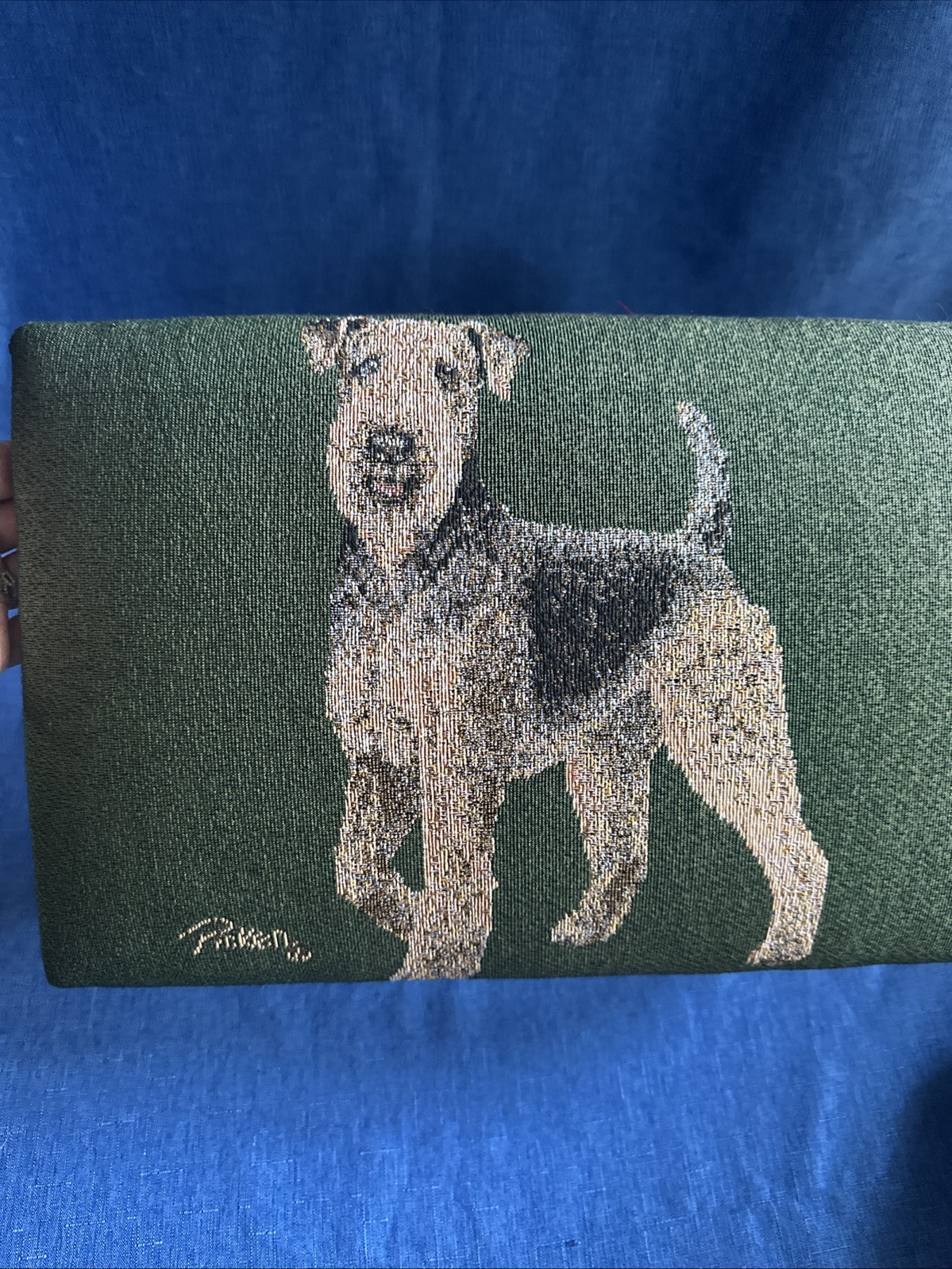 Linda Picken Airedale Dog Tapestry Foot Stool 15 X 10 1/2 X 7” NOS