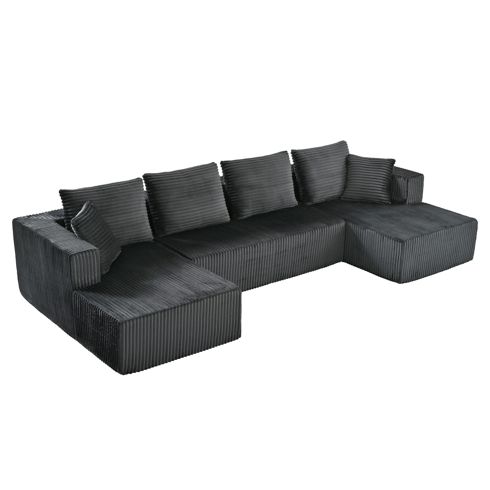 U-Shaped Modular Sectional Sofa, Gray Corduroy, Double Chaise, Deep Seat