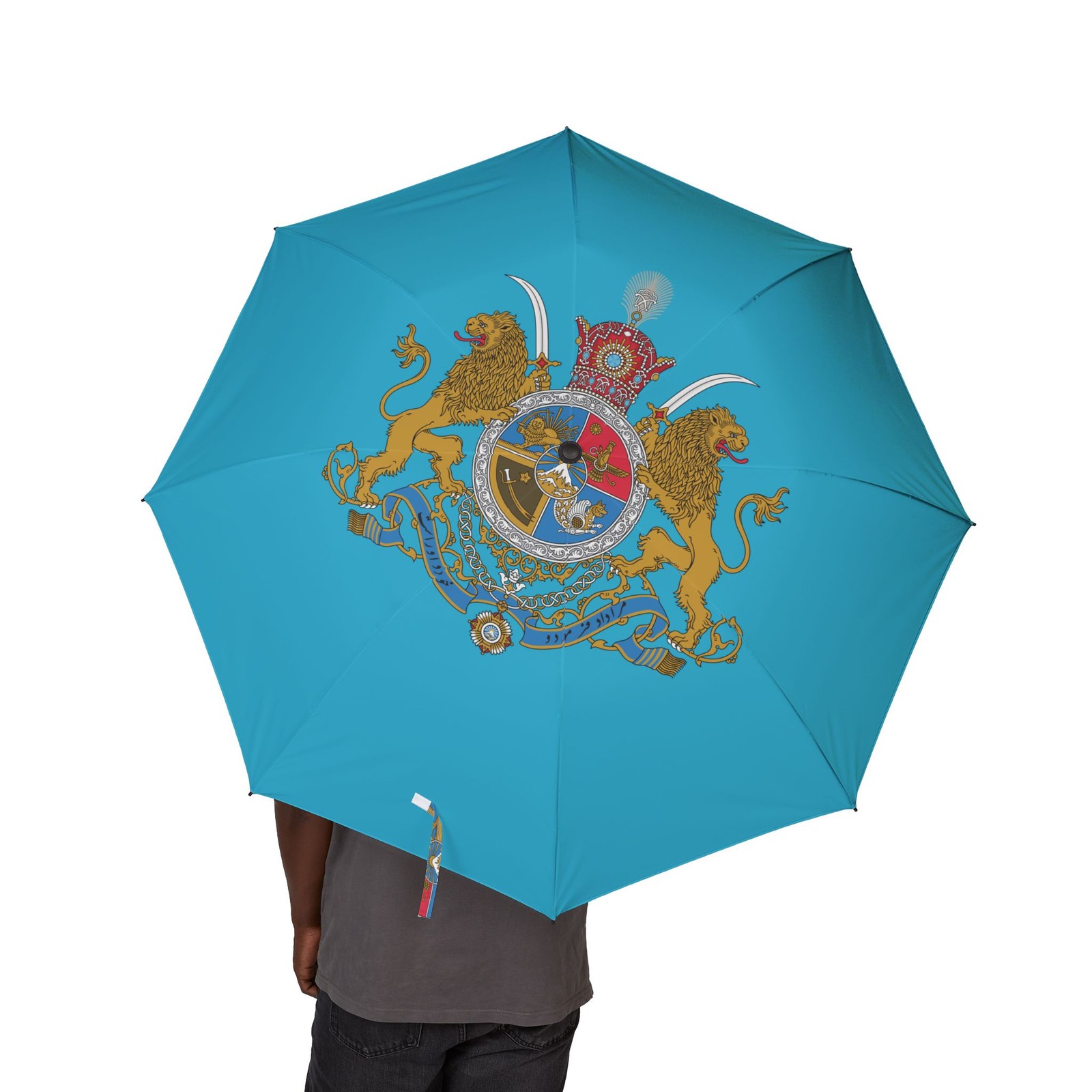 Iran Pahlavi Umbrella | Lion and Sun | Turquoise | Tricolor | Crown | Flag
