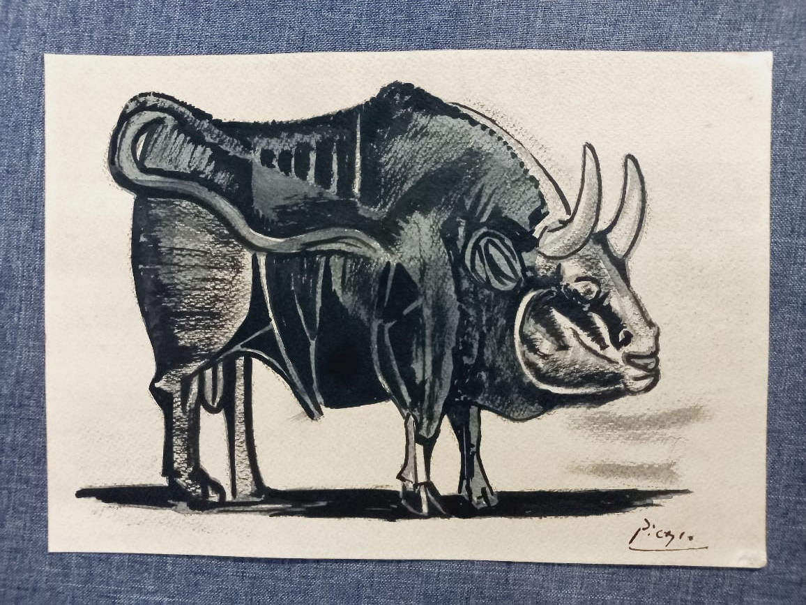 Pablo Picasso (Handmade) Drawing on antique paper Signed and Sealed size 21x29.5