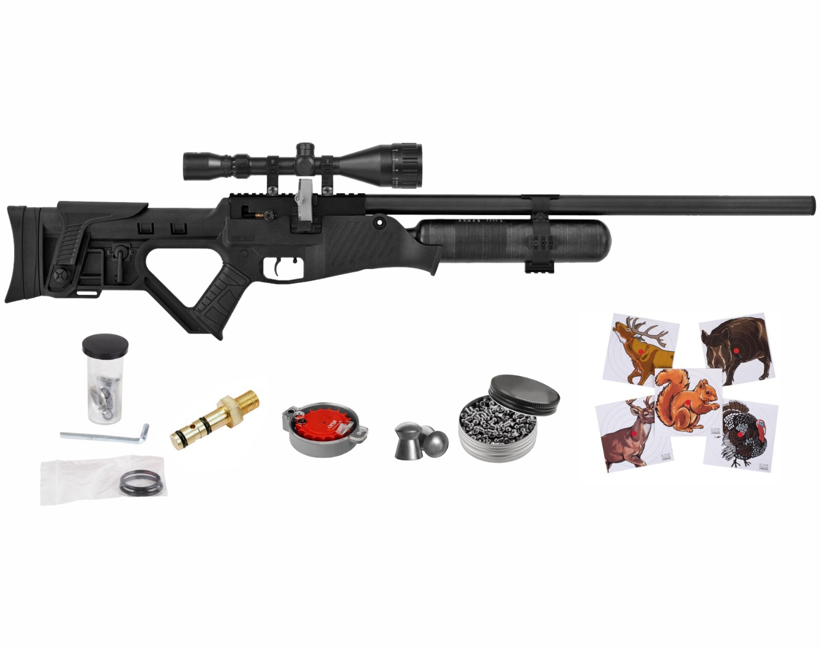 Hatsan Blitz Full Auto PCP .25 Cal Air Rifle w/ Scope & Targets & Pellets Bundle