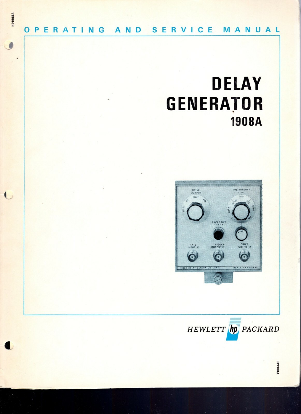 Original Hewlett Packard Delay Generator 1908A Operating & Service Manual