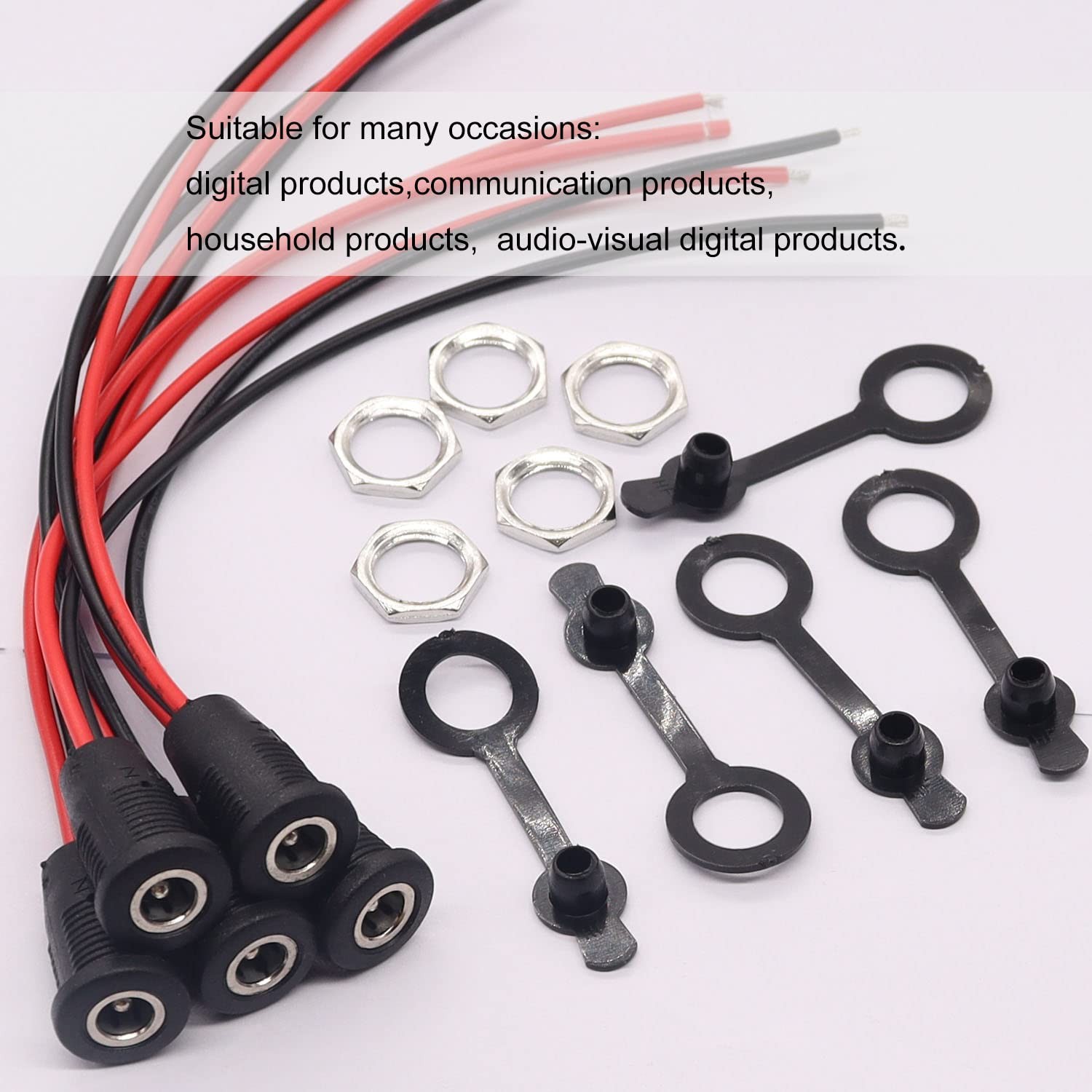 weideer 5Pcs 10A DC-099 DC Power Jack Cord Socket Female Socket, Black