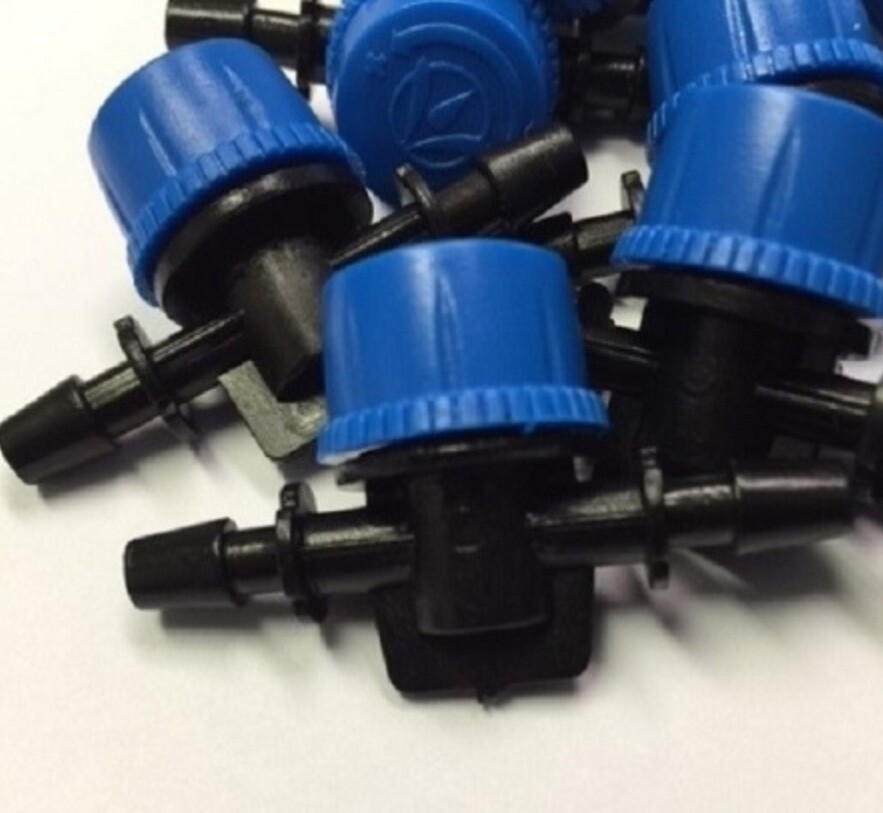 5pc Bay Hydro blue 1/4” Drip Tube Barbed Water Shut Off Valve Flow Control