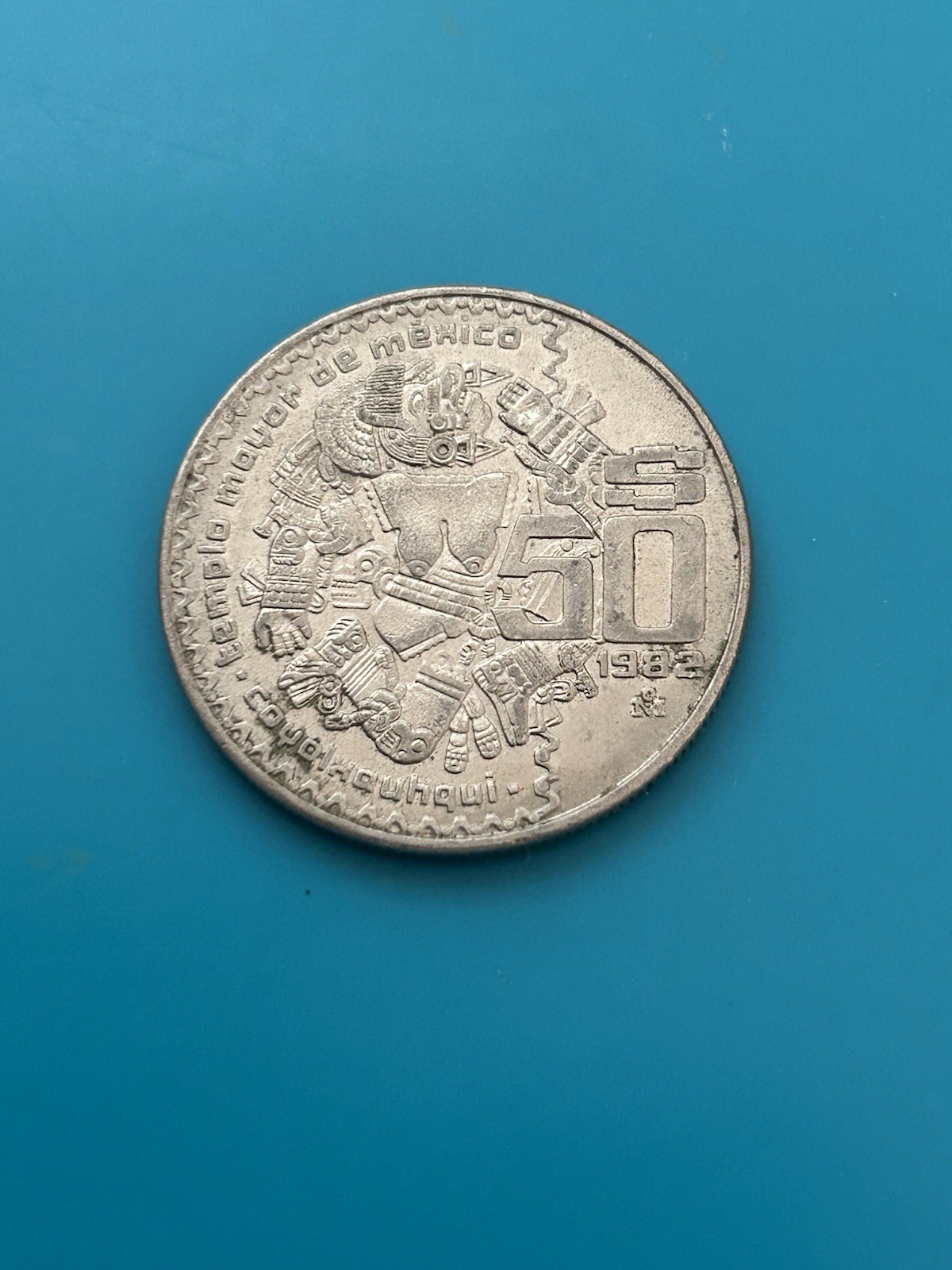 MEXICO $50 Pesos, topless AZTEC Moon Goddess 50 Peso Coin, 1982 type