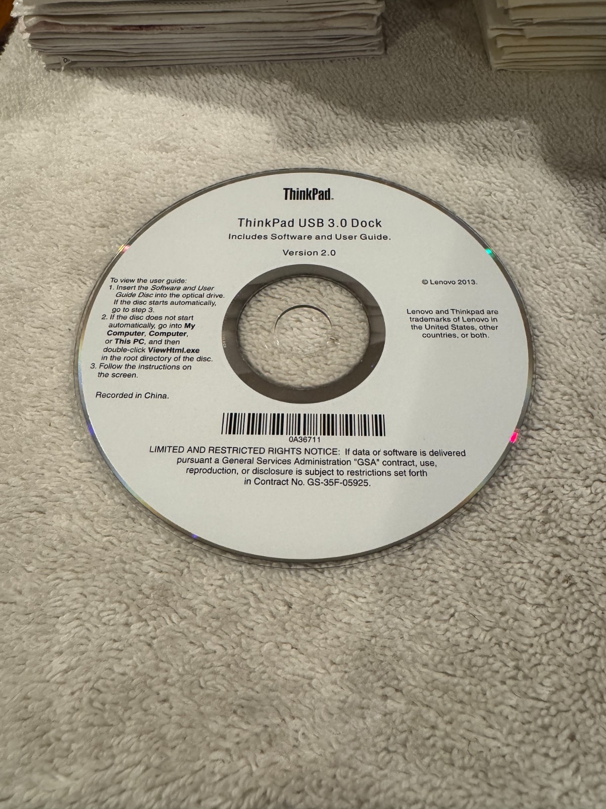 Lenovo ThinkPad USB 3.0 Dock Software & User Guide CD - GOOD CONDITION!!!