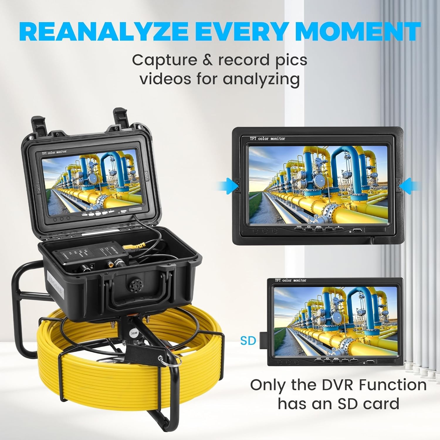 Sewer Camera 7 Inch LCD 20m/66ft Cable IP68 Waterproof