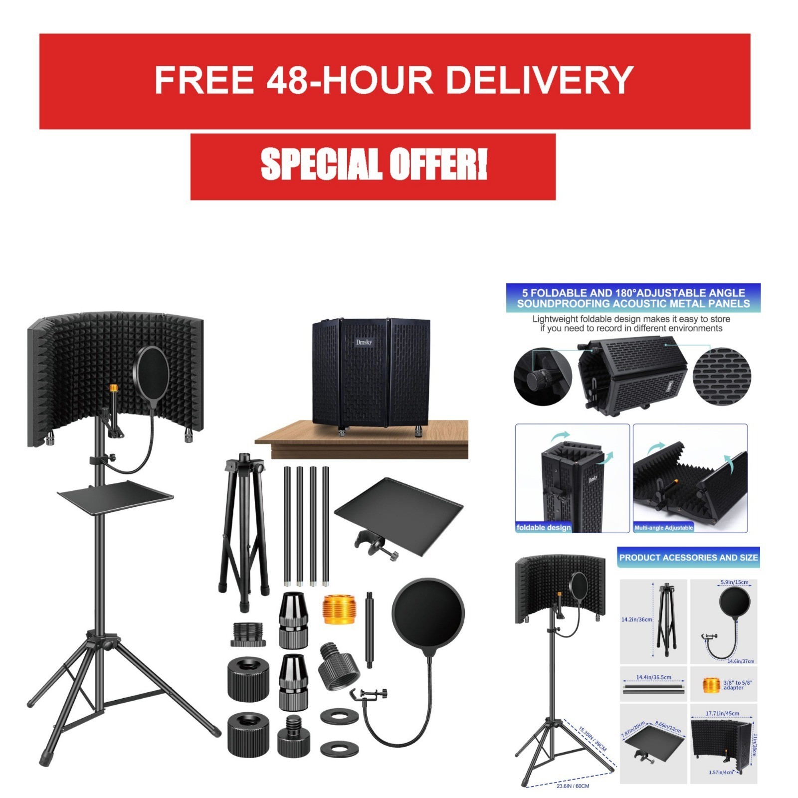 Dmsky Microphone Isolation Shield with Pop Filter & Tripod Stand