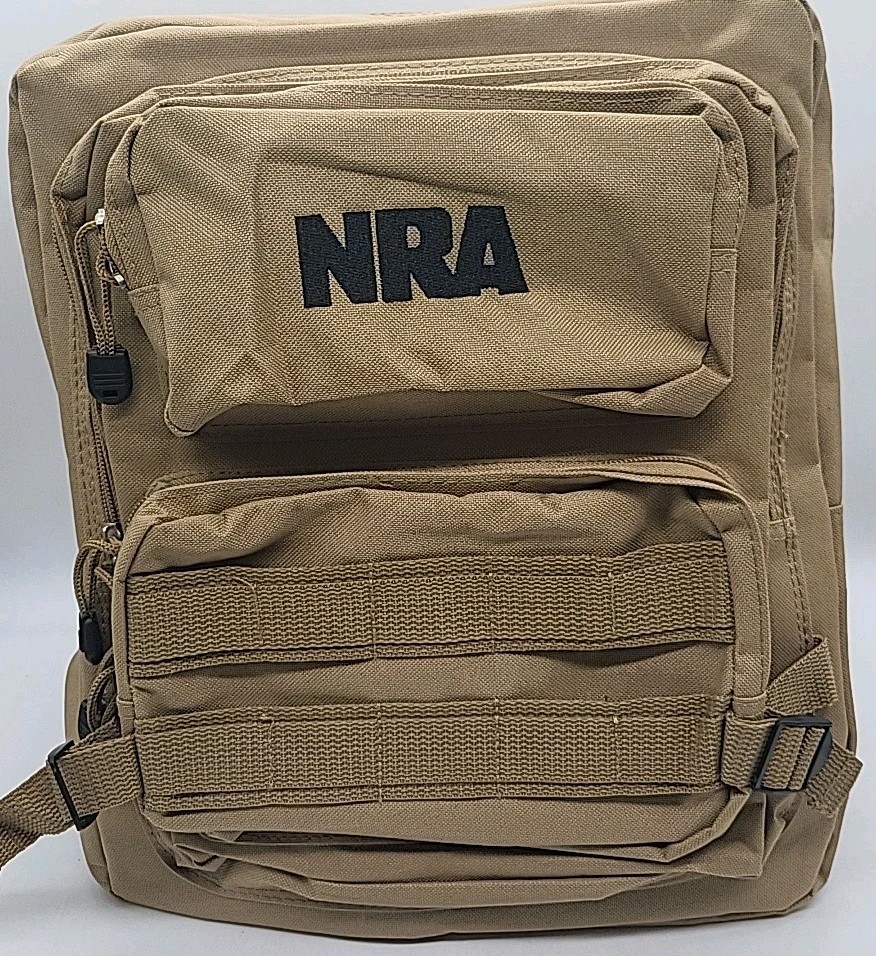 NRA Backpack Tactical Hunting Many Zippered Pockets Tan Excellent Condition