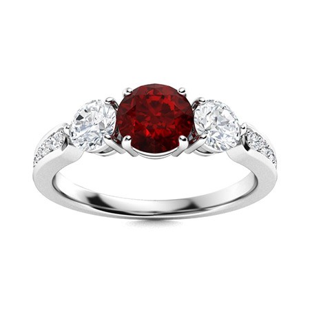 925 Sterling Silver 5.50mm Round Garnet Three-Stone Ring For Women Jewelry