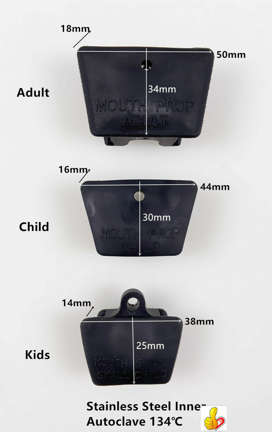 Dental Black Mouth Prop Bite Block NoLatex SS Inner 134℃ Props Adult ChiId Kids