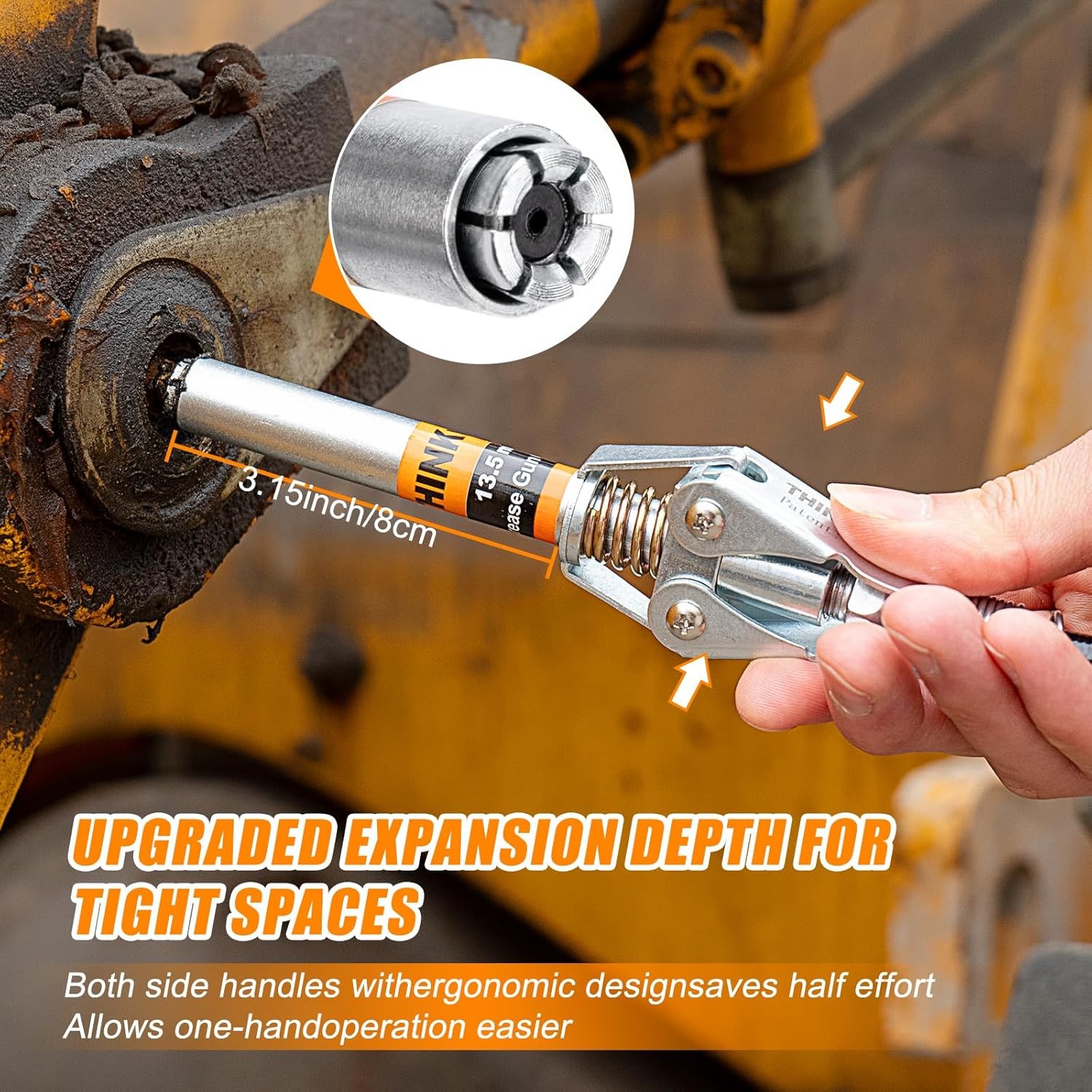 THINKWORK Grease Gun Coupler Set, Double Handle Extra Reach Strong Lock on Greas