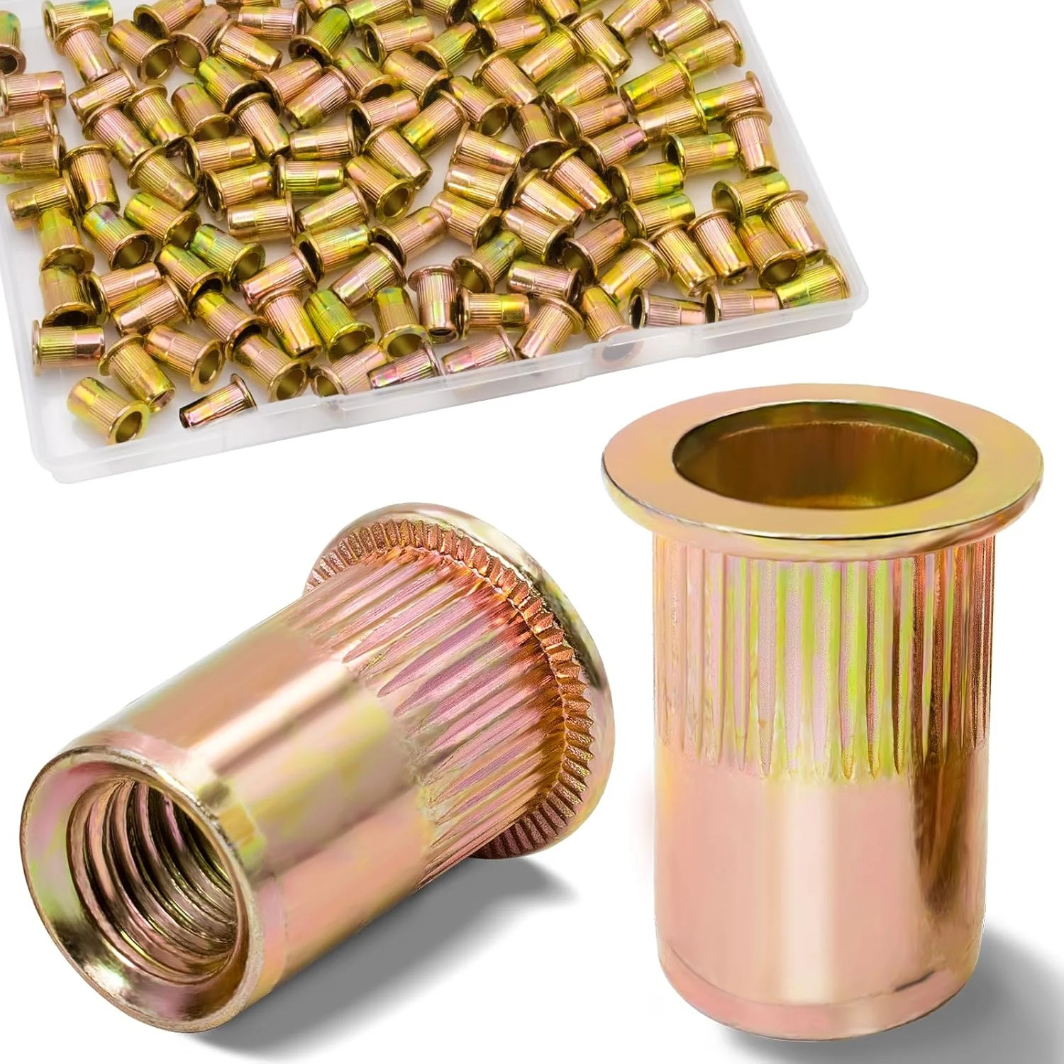 1/4 Rivet Nut, 115Pcs Carbon Steel Zinc Rivet Nuts 1/4-20, 1 4 20 Threaded Inser