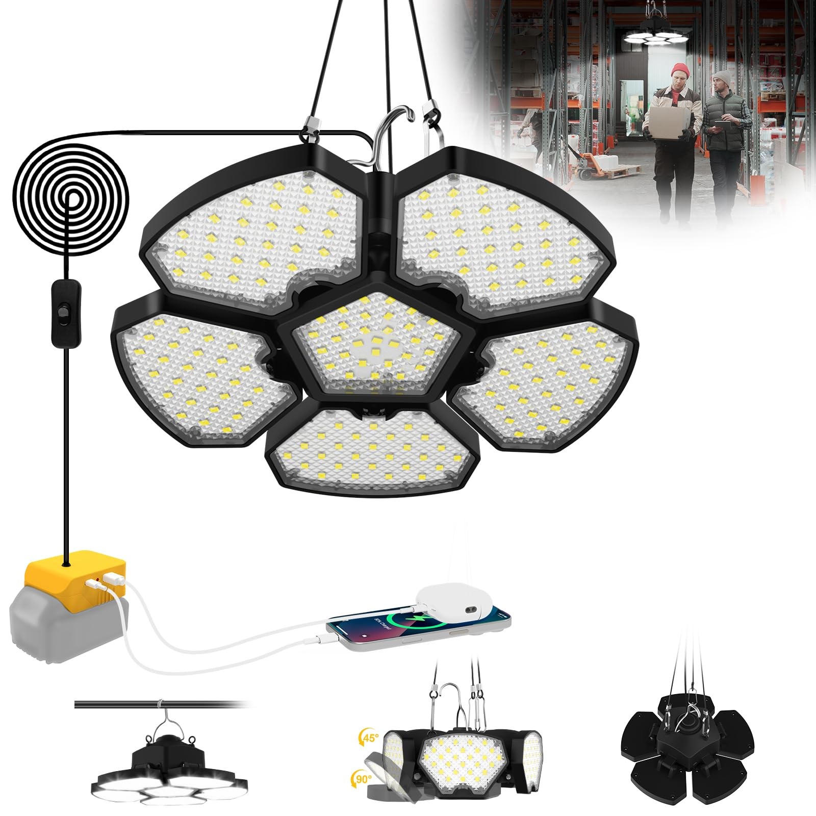 Cordless LED Work Light 65W 6500LM Compatible with DeWalt 20V Battery