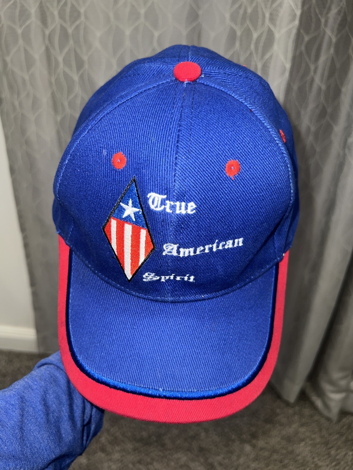 True American Spirit Blue Cap Hat w/Red White Blue Accents and Diamond flag Adj