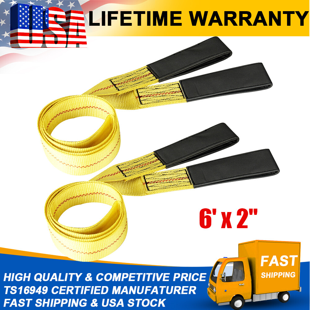 2Pc 2"x6ft Nylon Web Lifting Sling Tow Strap Eye &Eye with Heavy Duty Flat Loops