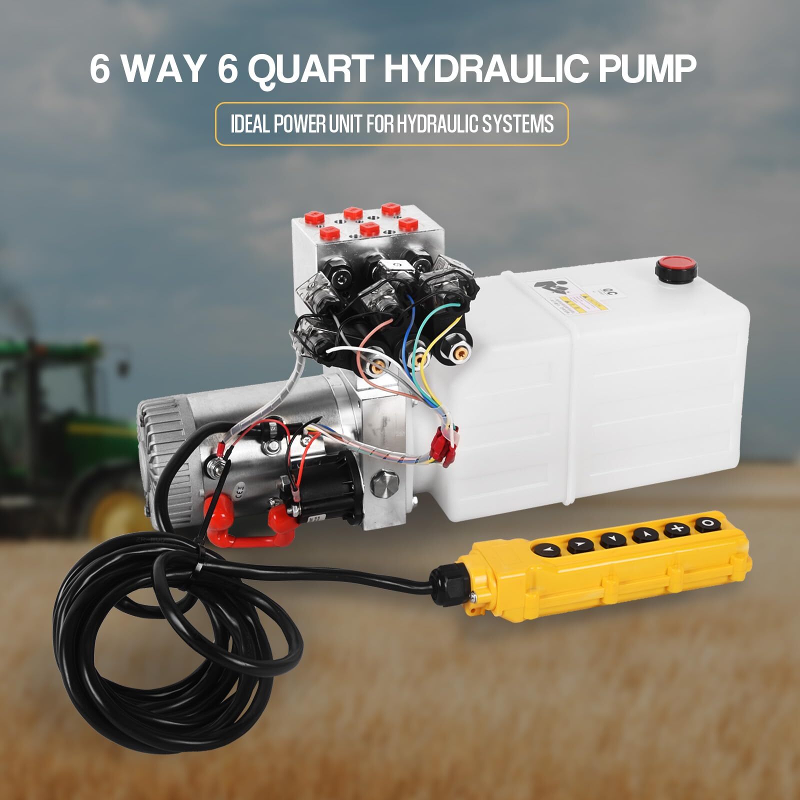 6 Quart Hydraulic Pump Double Acting Dump Trailer Pump 12V DC Plastic Reservoir