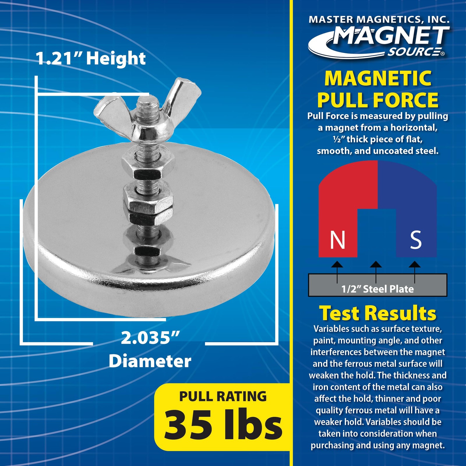 Ceramic Round Base Magnet with Bolt, Nuts, and Wing Nut Pack - Heavy-Duty Str...