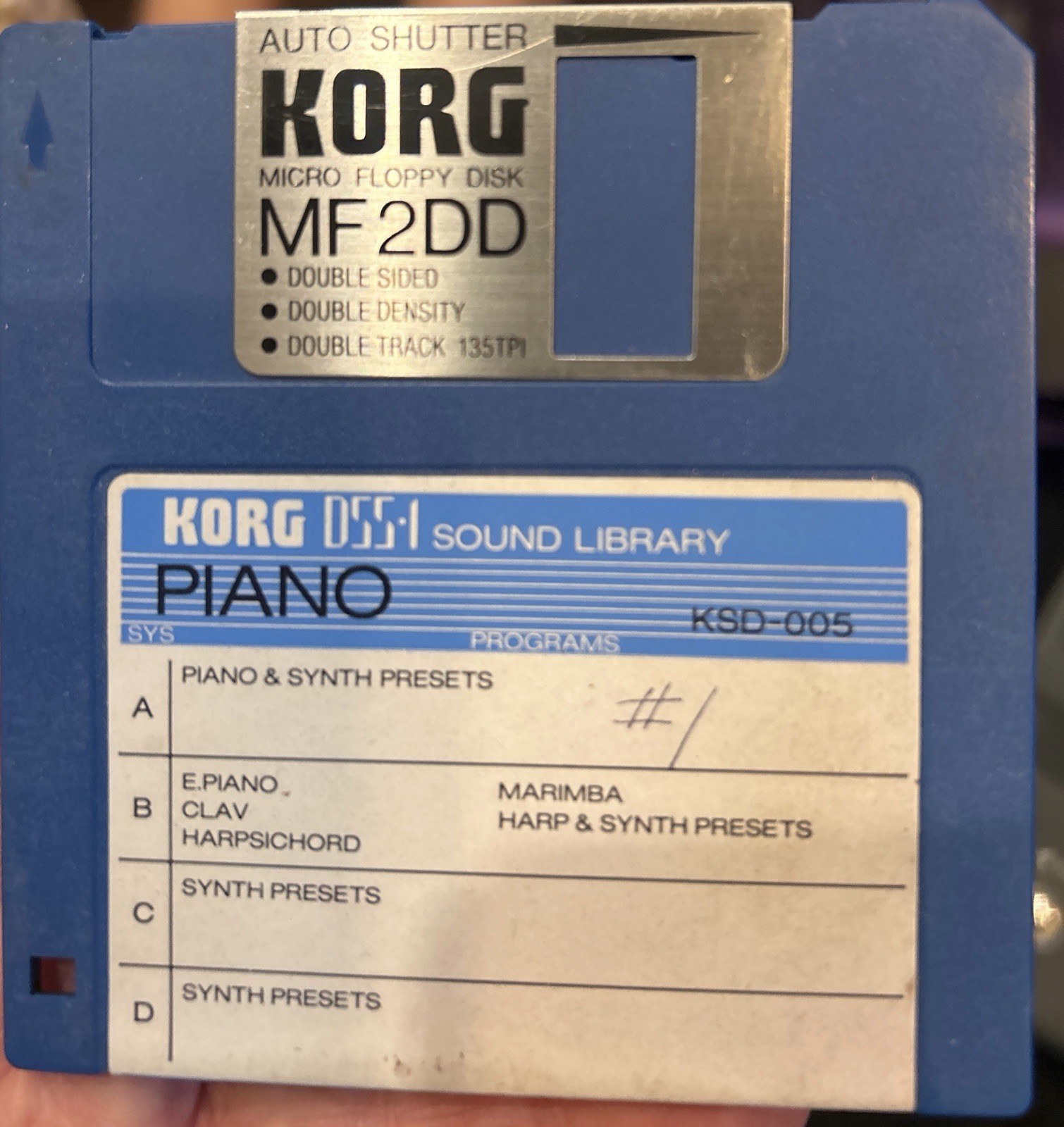 Original Korg DSS Sound Library Floppy Disk Piano, KSD-005  Vintage Synth