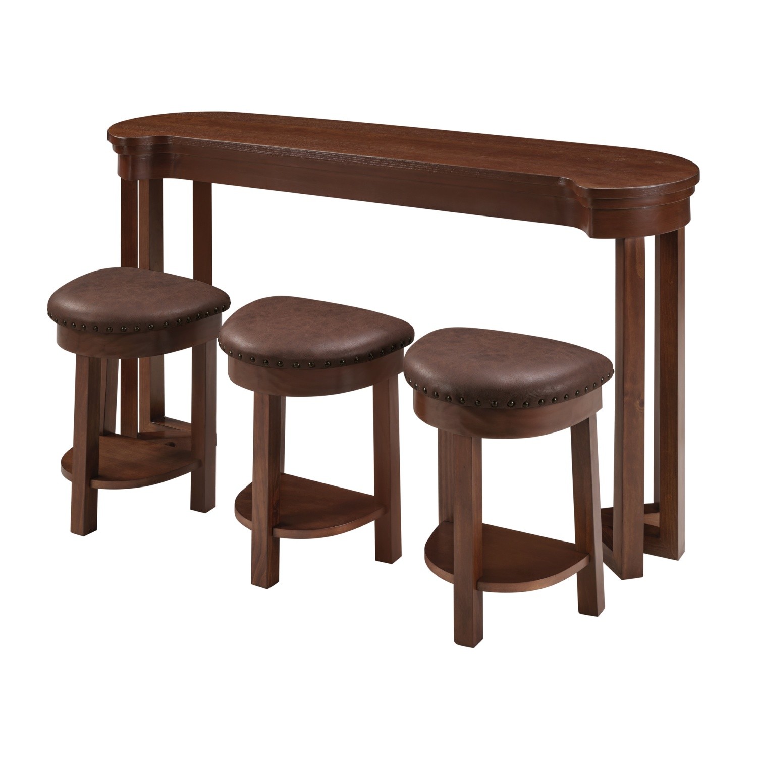 4 Piece Set Counter Height Bar Table & 3 PU Padded Solid Wood Stools Espresso