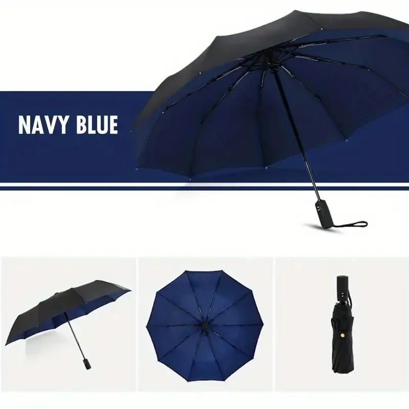 Automatic 10 Bone Folding Umbrella Windproof Sun Rain Business Travel Umbrella