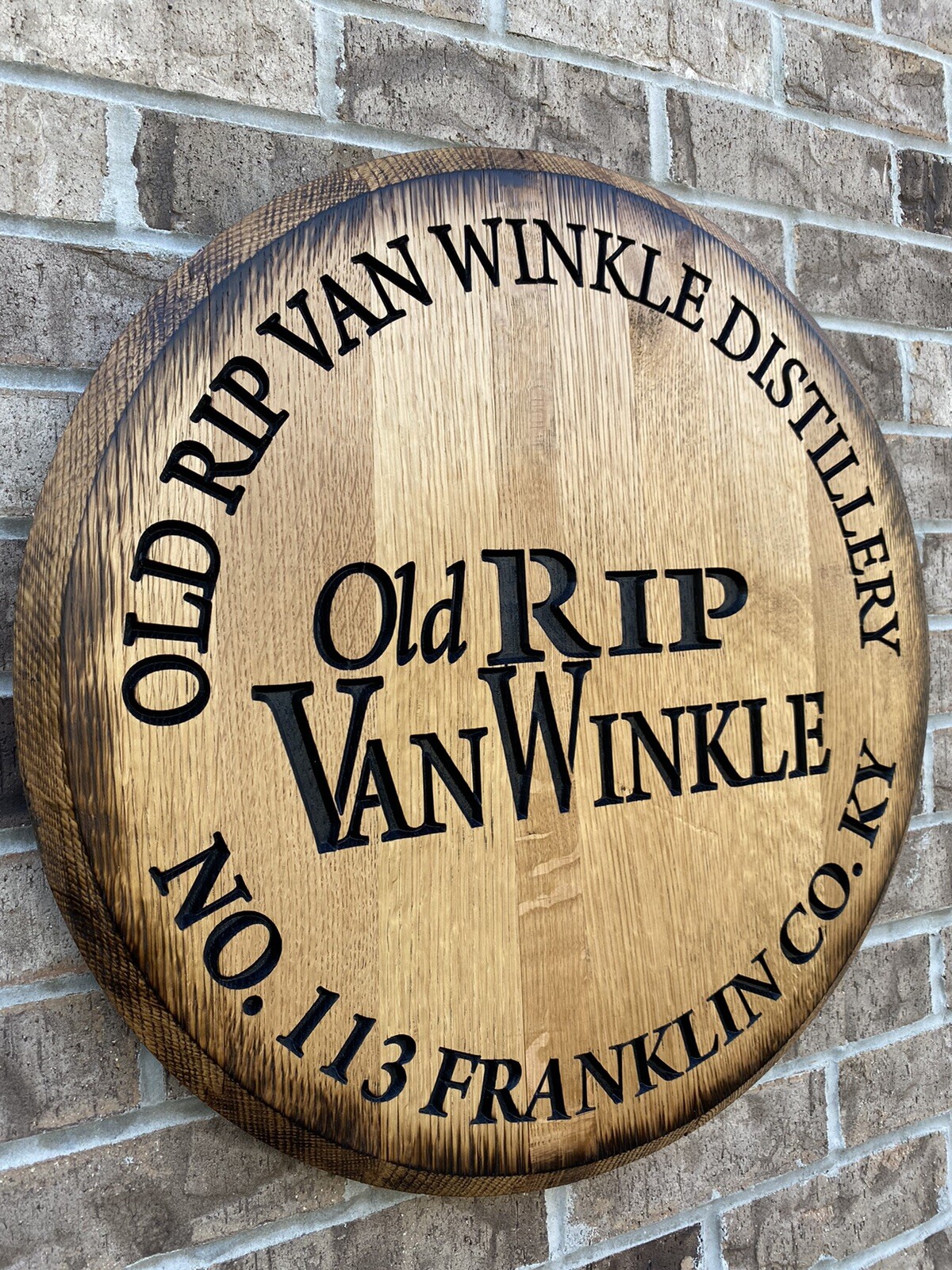 Old Rip Van Winkle Cnc Carved Bourbon Barrel Head 21”