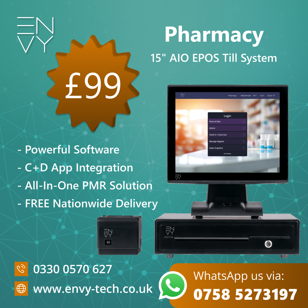 15" Touchscreen POS Cash Register Till System For Pharmacies