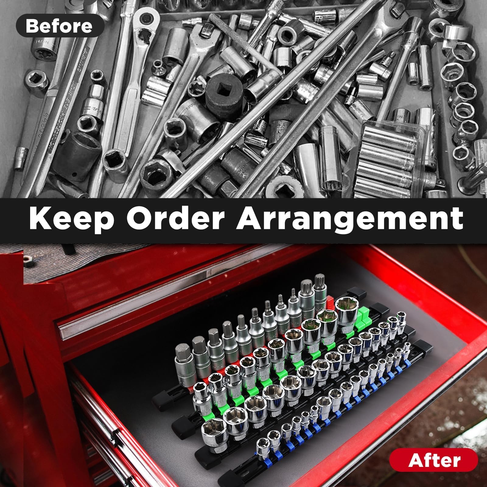 Socket Organizer, 1/2-Inch Drive Heavy Duty Socket Holder Kit ABS, Socket Rai...