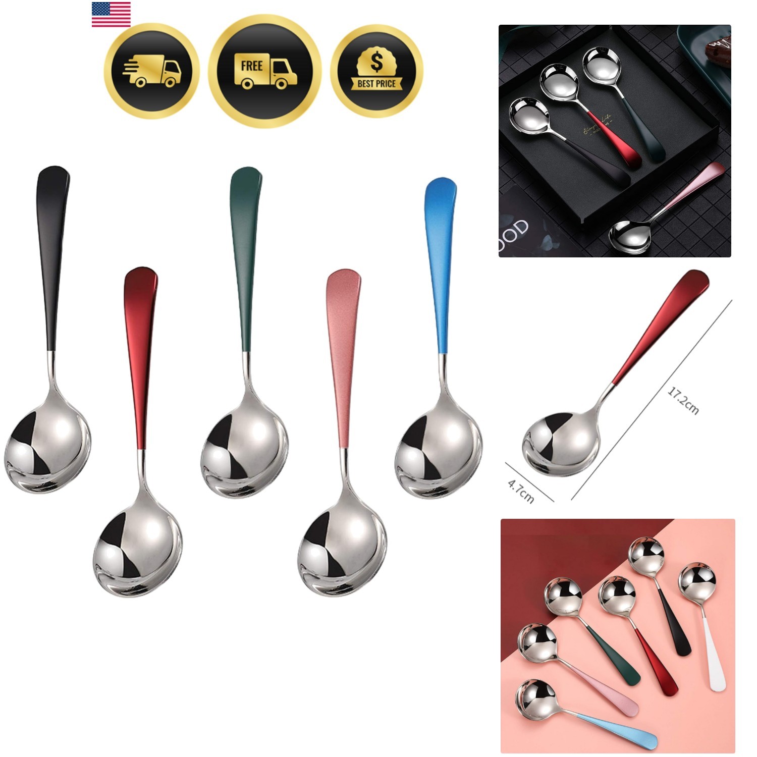 Soup Spoons Stainless Steel 18/10 Set of 5 Modern Thick Short Handle