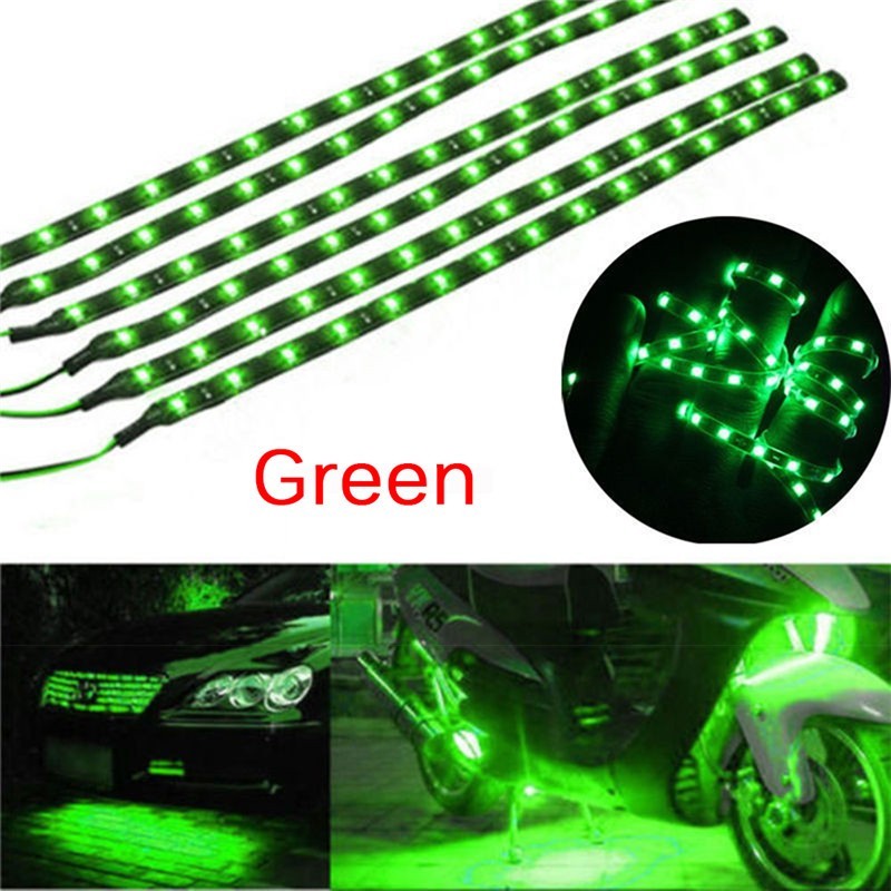 Green 5PCS 12V 12" 15SMD Flexible LED Strip Light Waterproof For Car Truck Boat