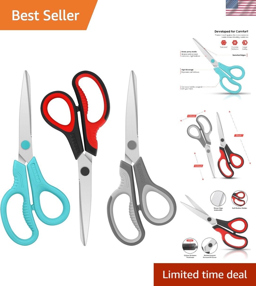 Sharp 8-Inch Scissors for Every Purpose - Comfortable Grip & Precision Cutting