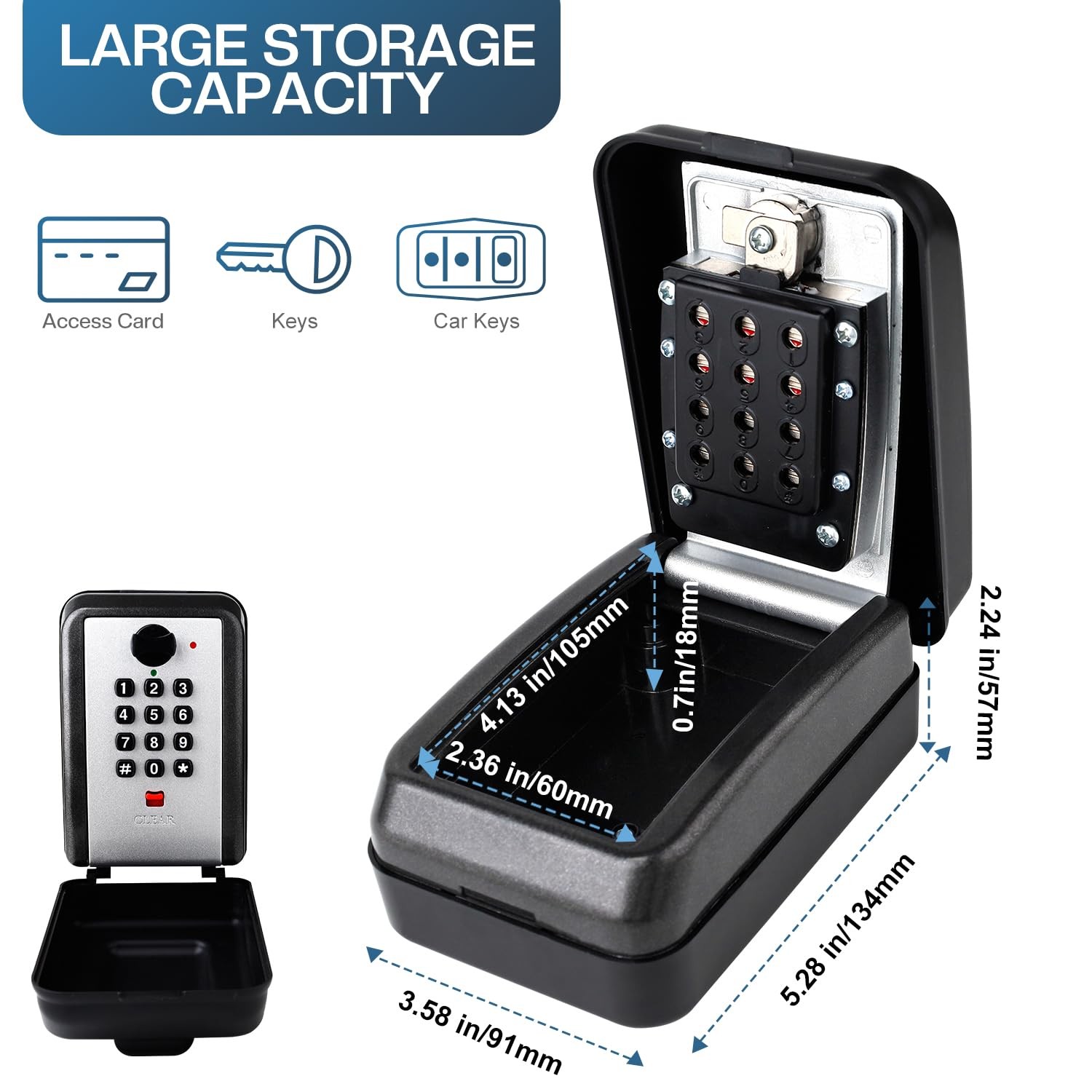 Combination Lock Key Box 12 Digit Resettable Wall Mount Large Capacity
