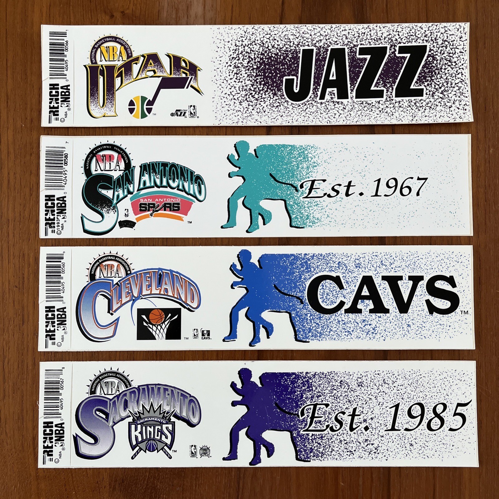 4 Vintage TRENCH 90’s NBA Basketball Bumper Stickers 12” JAZZ CAVS SPURS KINGS