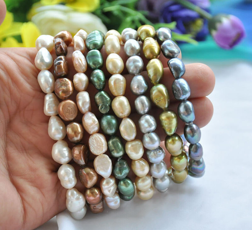 Natural 8-9mm Multicolor Baroque Freshwater Pearl Bracelet 7.5inches