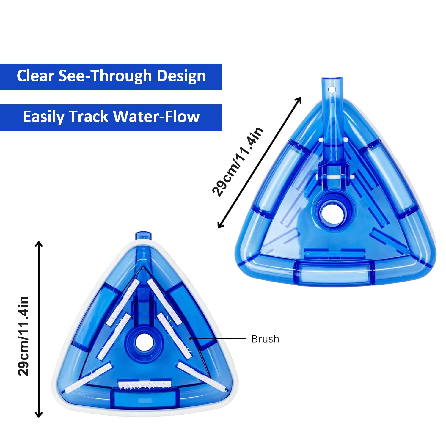 11.4" Weighted Transparent Triangular Pool Vacuum Head w/ Swivel Hose Connection