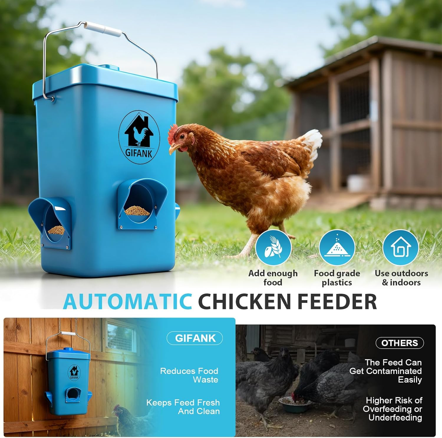 26 Pounds Chicken Feeder, Automatic Chicken Feeder No Waste Waterproof,Hanging P