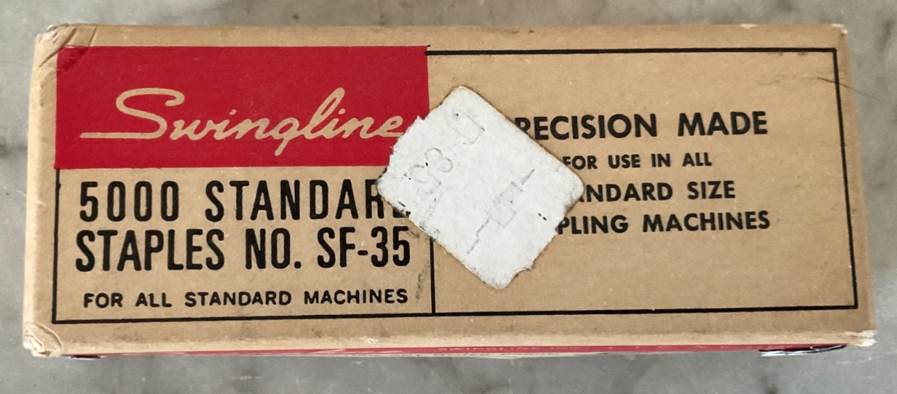 Vintage Box of Swingline SF-35 Standard Staples - USA - almost a complete box