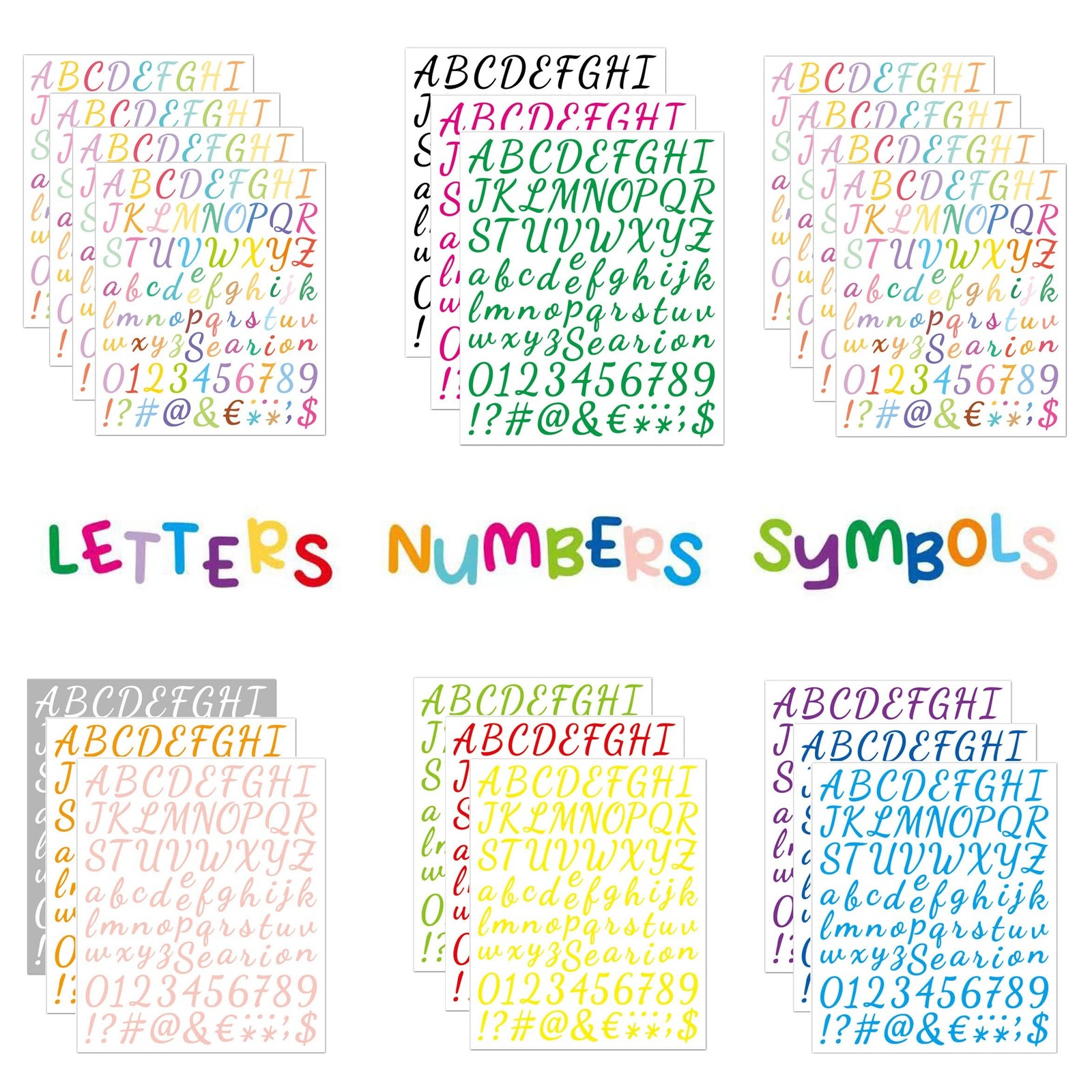 1520 PCS Handwriting Self-Adhesive Vinyl Letter Stickers 20 Sheets Colorful L...