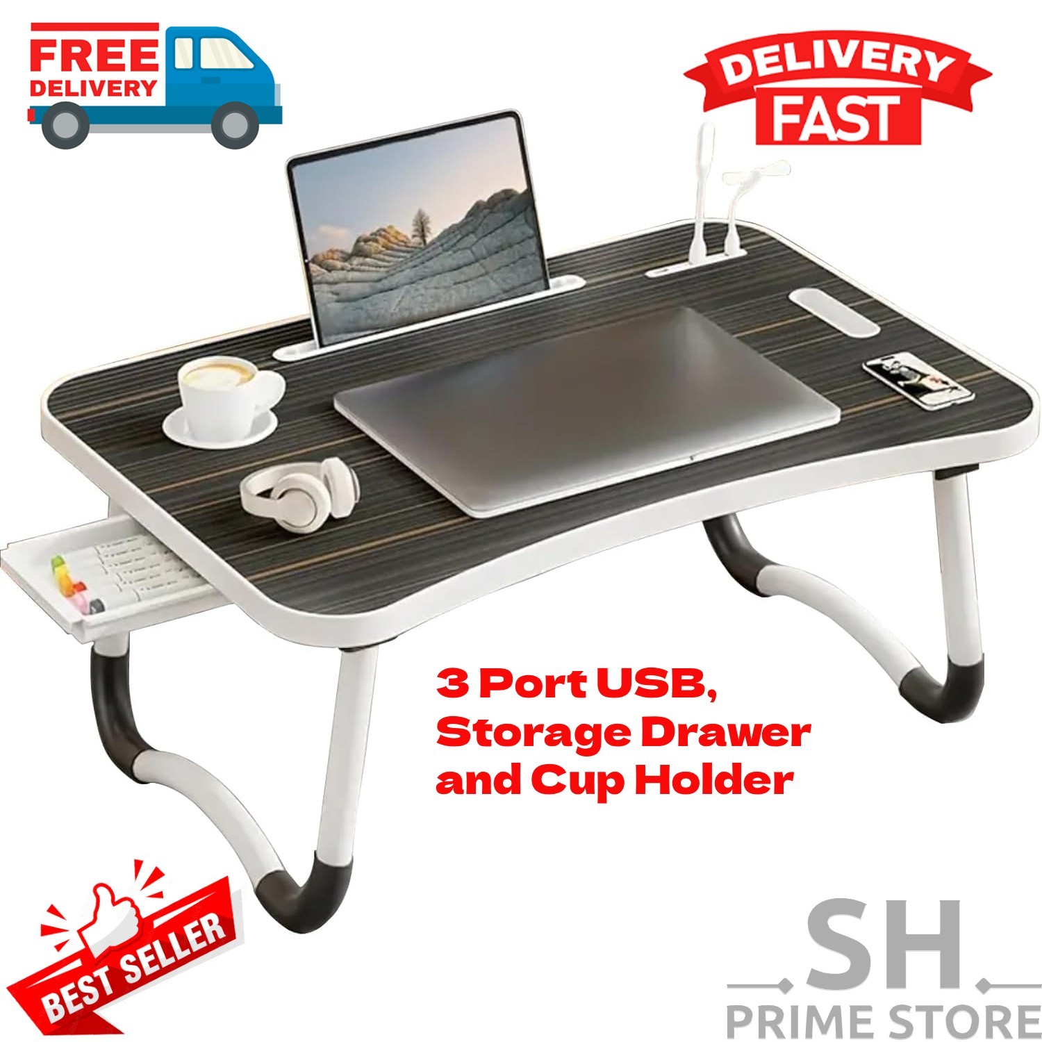 Laptop Bed Desk Foldable Portable Laptop Table Breakfast Tray Stand Stable